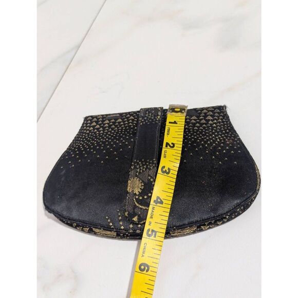 Vintage Black Silver Gold with Inside Mirror Fabric Evening Belt Bag - Picture 7 of 7